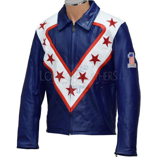 Evel KNIEVEL Royal Blue Wembley Tribute Pure Leather Jacket